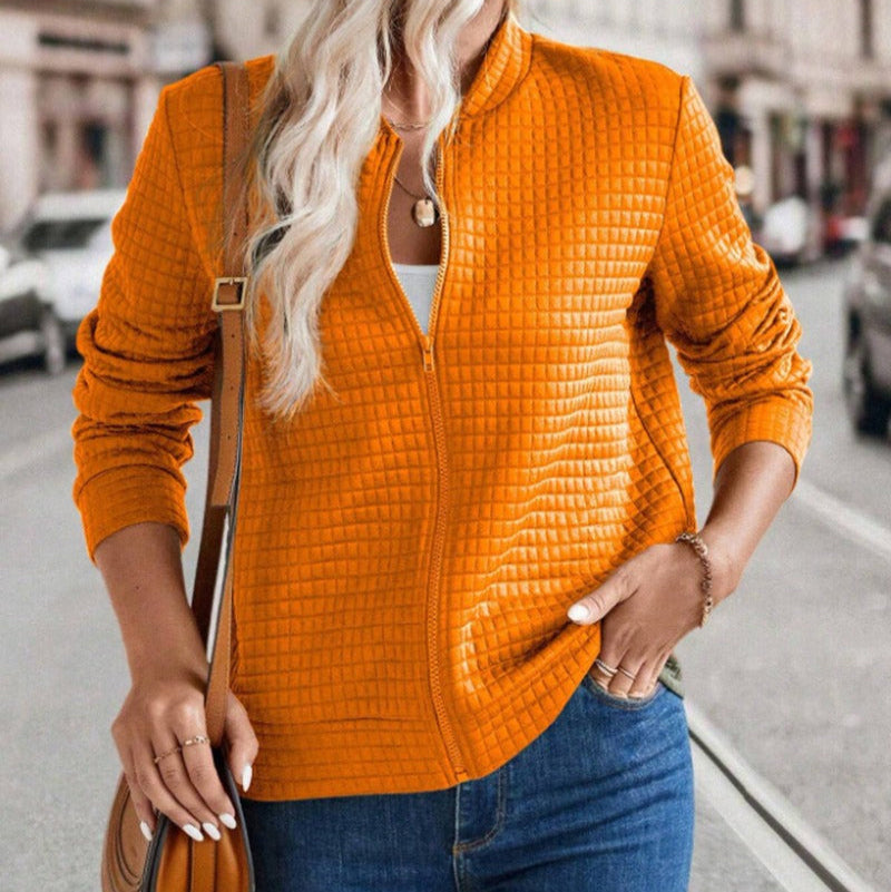 WW | Damen Gequiltete Jacke Relaxed Fit Reißverschluss Vorderseite