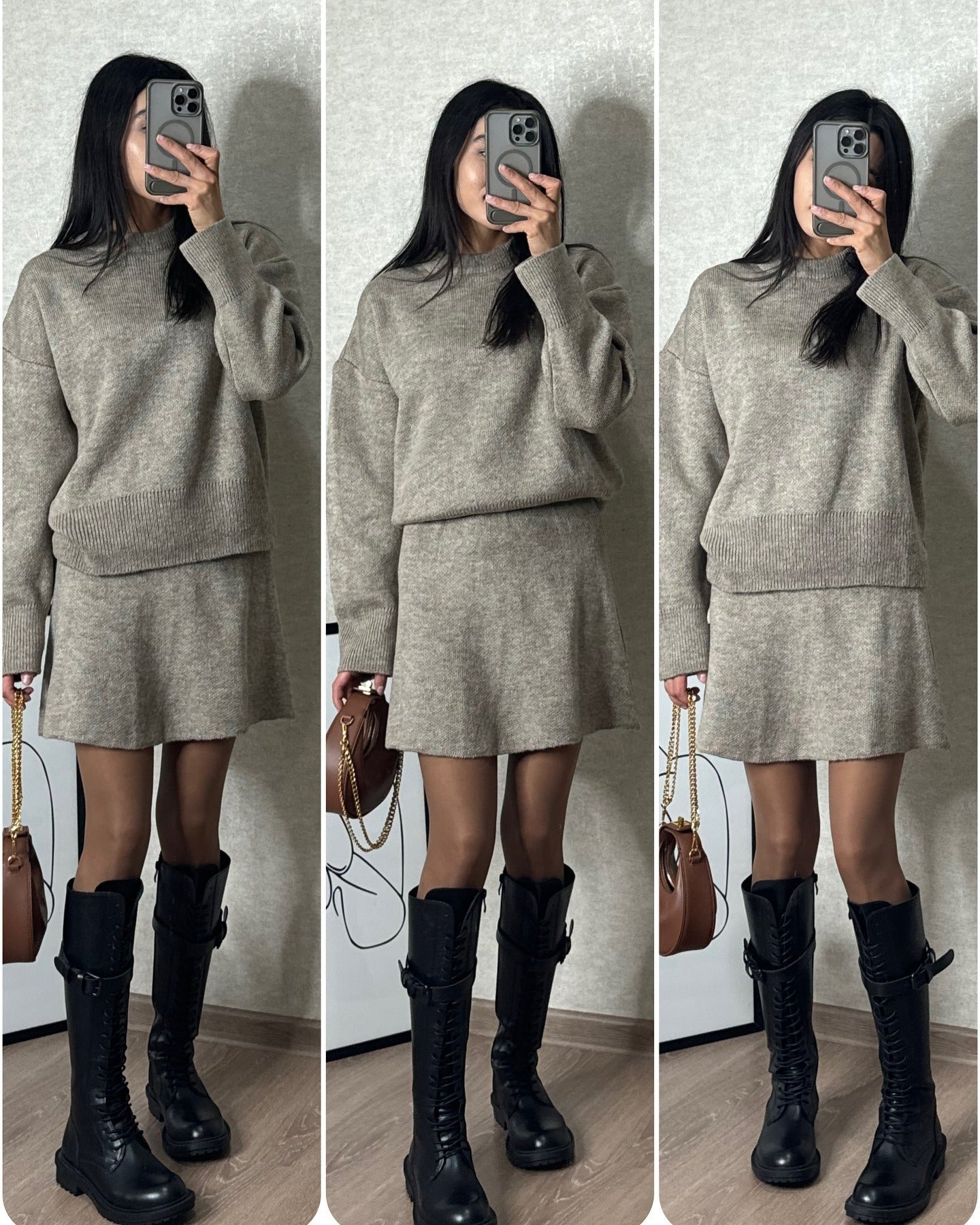 WW | Knitting Set with Pullover and Miniskirt - Fashionable Autumn Winter Look, Casual & Elegant
