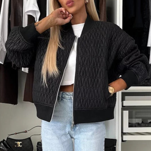 WW | Jacke Gepolstert Steppkurz Boxy Passform Reißverschluss Rippen Details