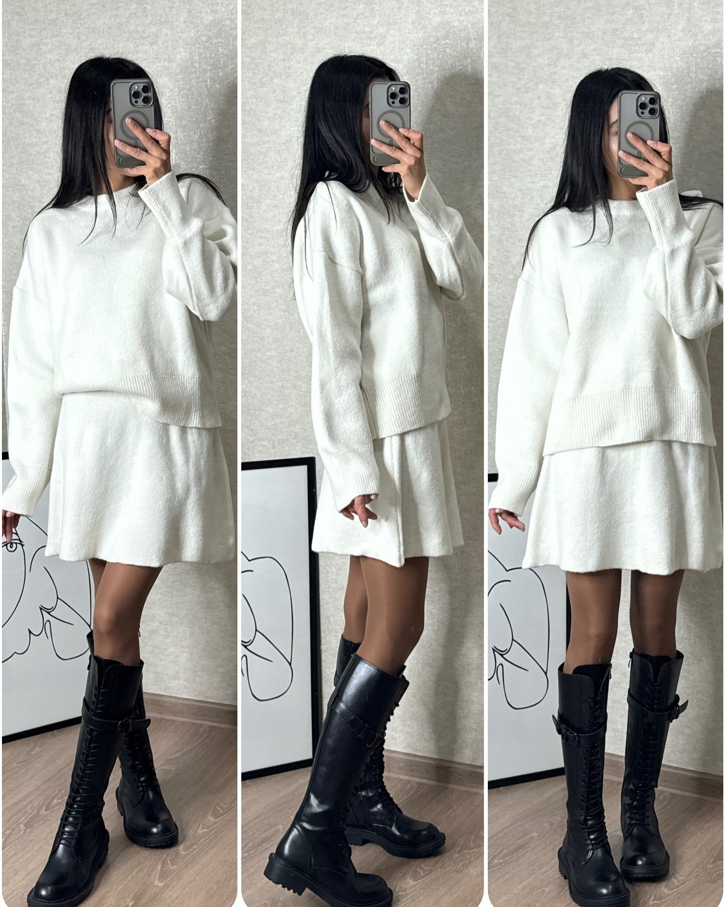 WW | Knitting Set with Pullover and Miniskirt - Fashionable Autumn Winter Look, Casual & Elegant