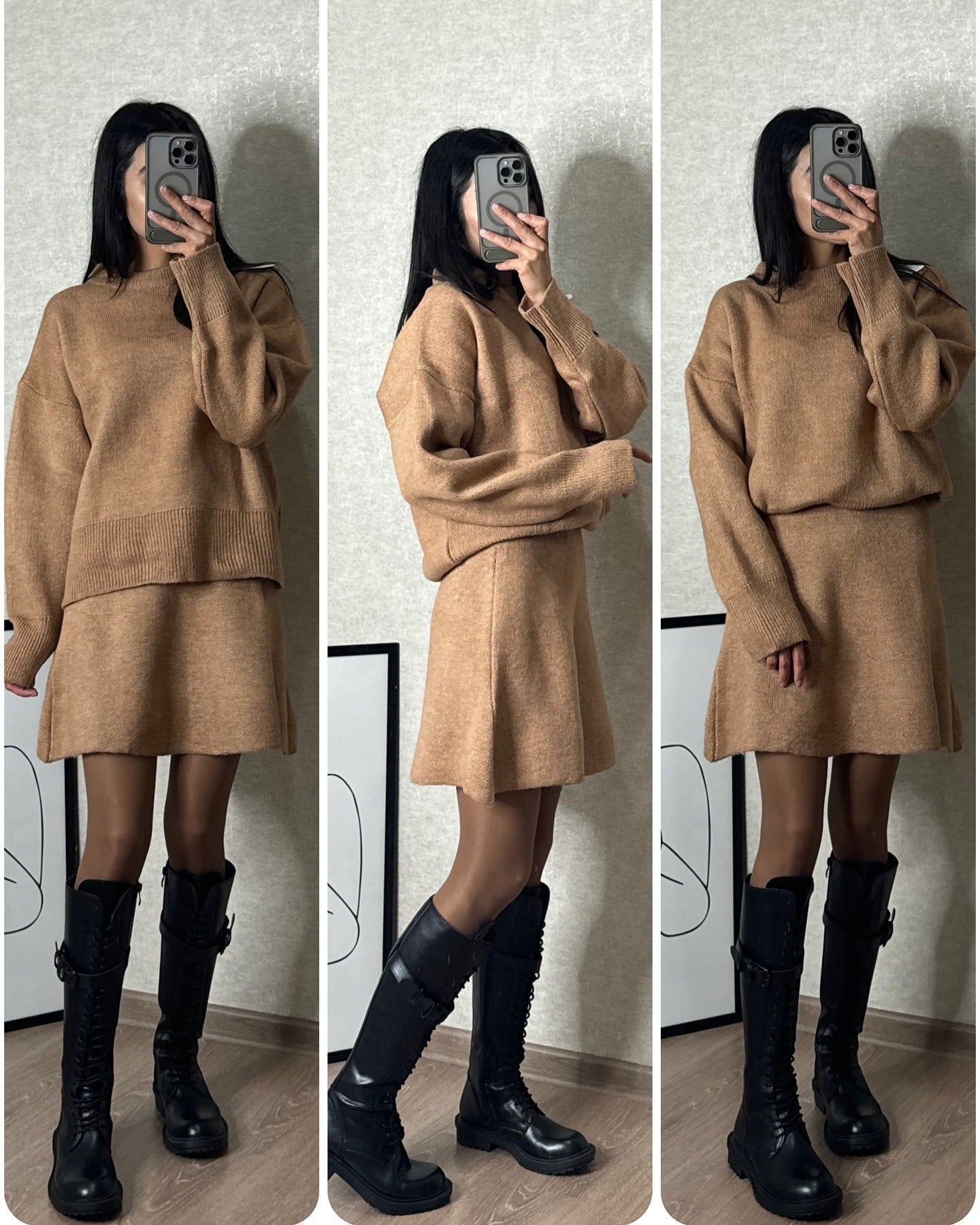 WW | Knitting Set with Pullover and Miniskirt - Fashionable Autumn Winter Look, Casual & Elegant