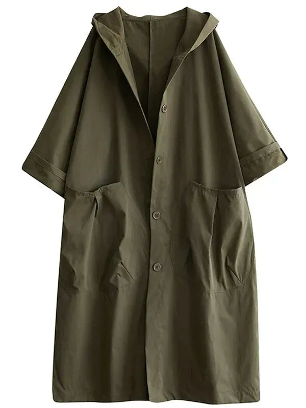 WW | Trench Coat Plus Size Fit Water-Repellent Hood Ankle-Length Casual Style