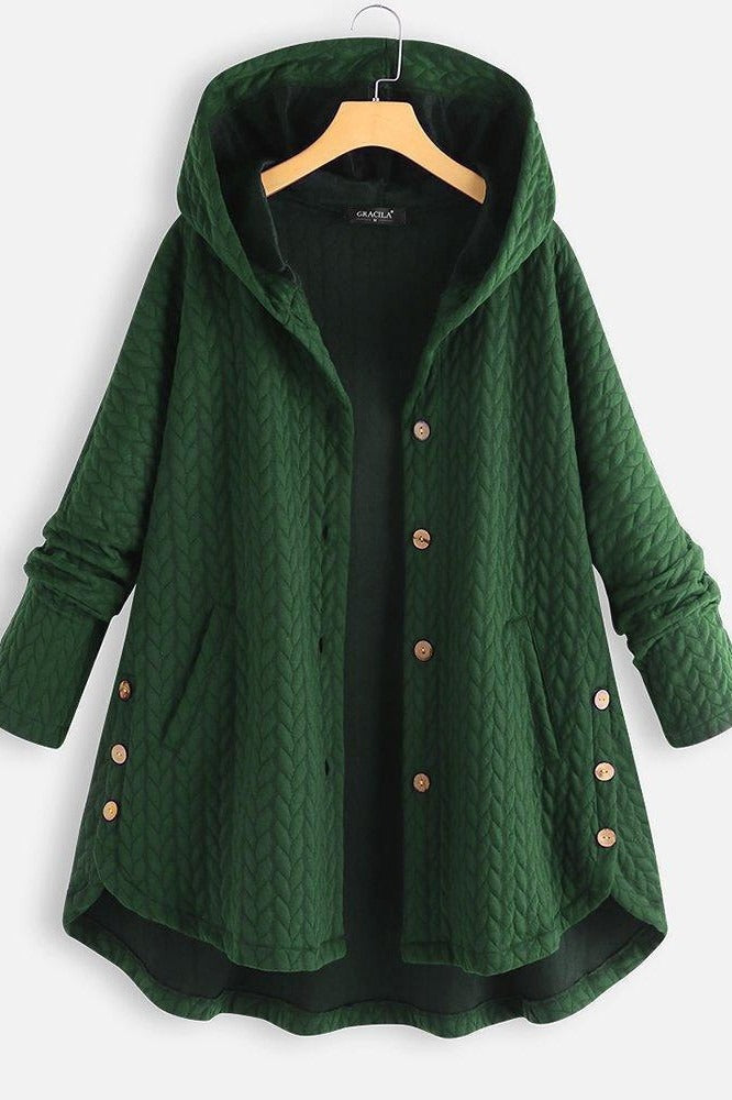 WW | Women's Coat – Quilted Wool – A-Line Fit – Hooded – Mid-Length with Button Closure