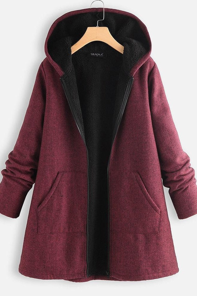 WW | Kapuze Übergroß Fit Fleece Futter Reißverschluss Lässiger Stil