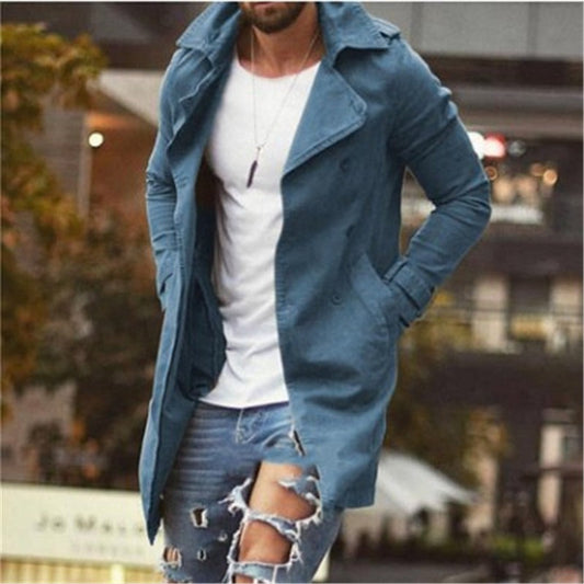 WW | Mid-Length Coat Slim Fit Cotton Blend Double Breasted Lapel