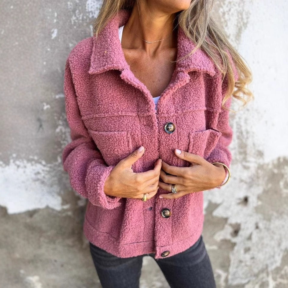 WW | Sheepskin Loose fit Wide collar Button front Casual style