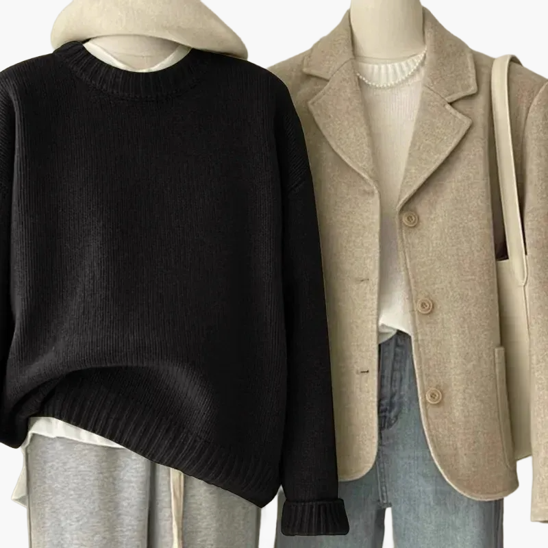 WW | Casual Retro Japanese Style Set - Knitted Sweater and Blazer for Everyday and Leisure