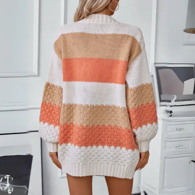 WW | Strickjacke Weiche Wollmischung Grobe Maschen Lange Ärmel Lässige Passform