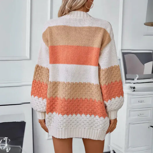 WW | Strickjacke Weiche Wollmischung Grobe Maschen Lange Ärmel Lässige Passform