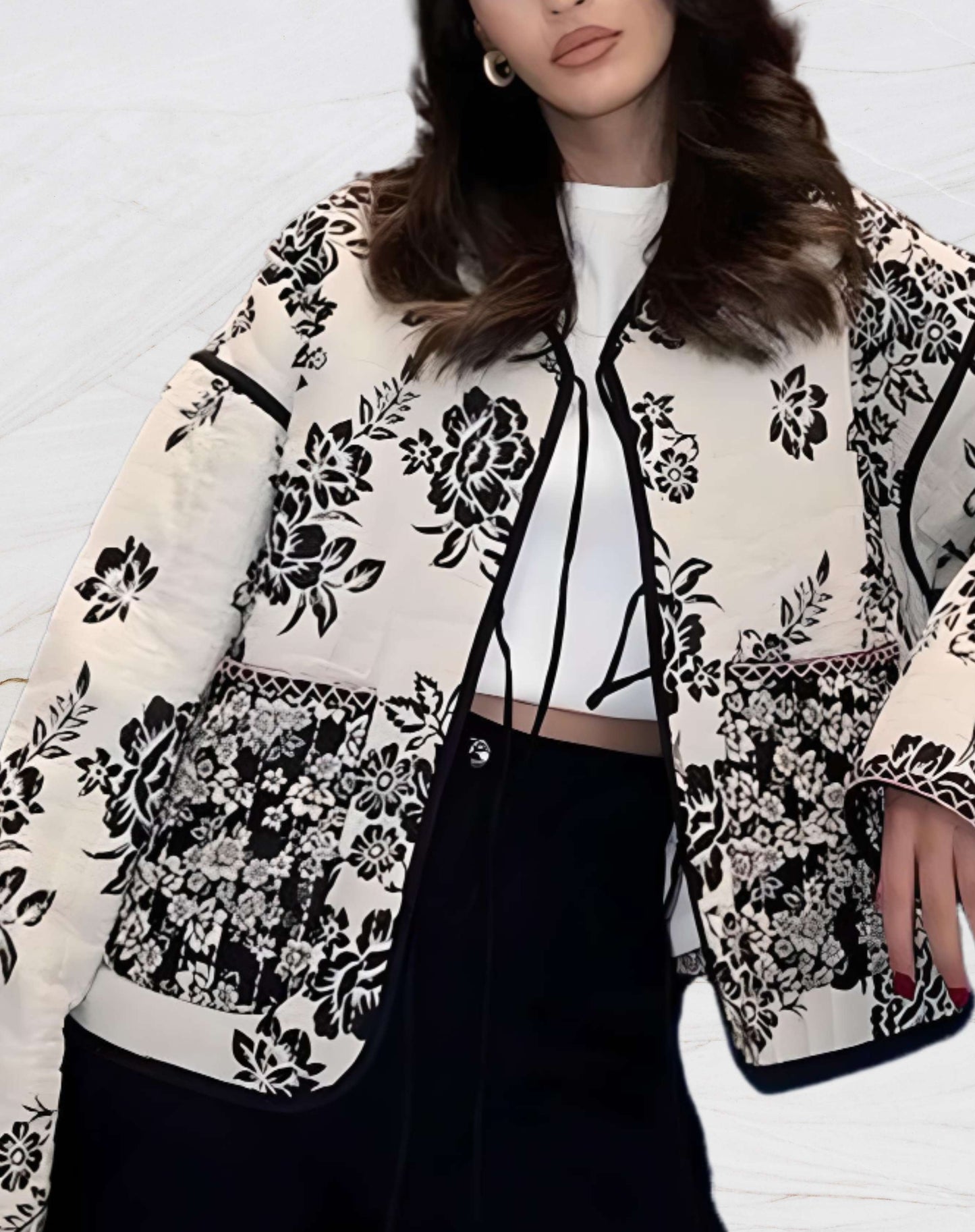 WW | Women's Jacket with Floral Pattern and Front Opening