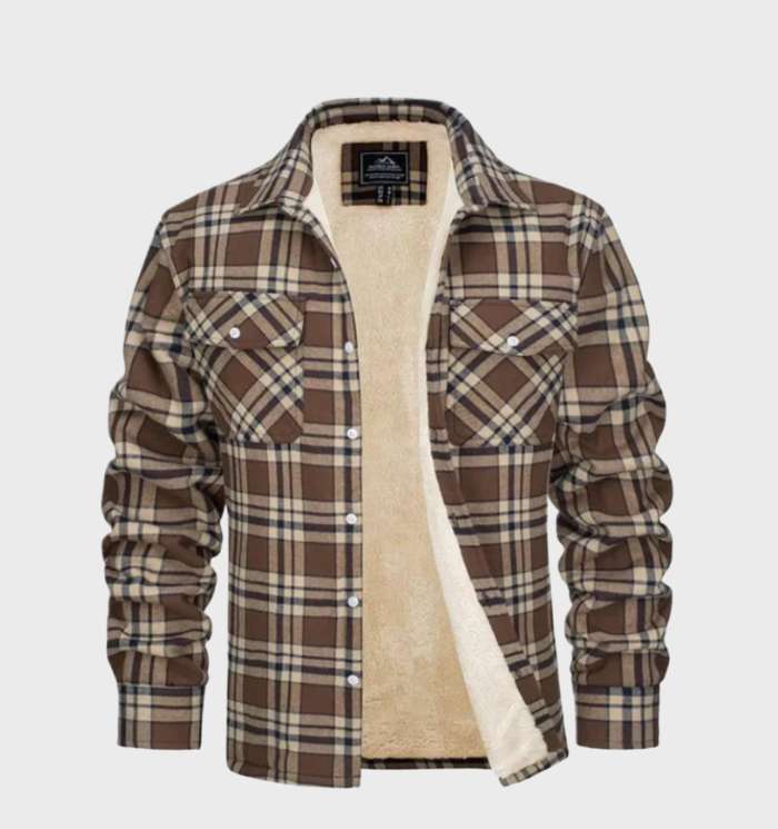 WW | Herren Warm Karierte Hemdjacke Mit Langen Ärmeln