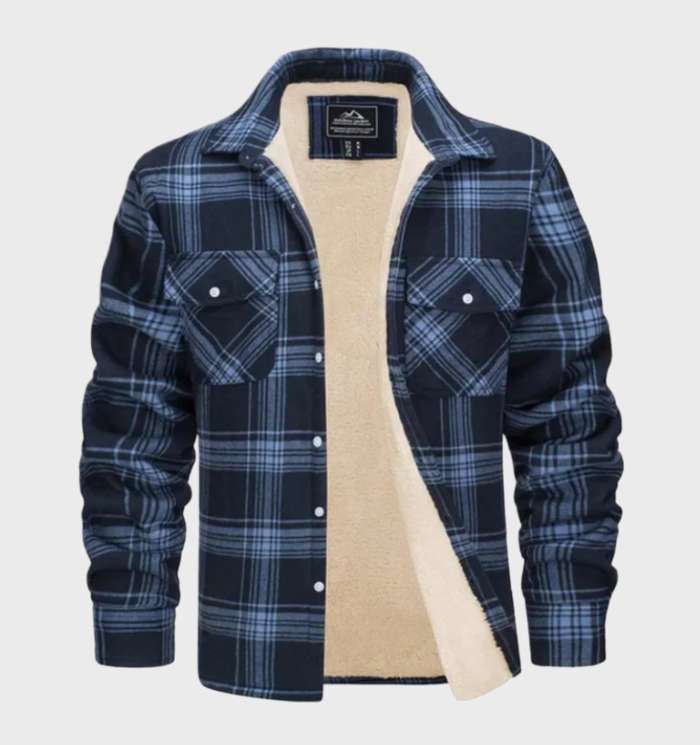 WW | Herren Warm Karierte Hemdjacke Mit Langen Ärmeln