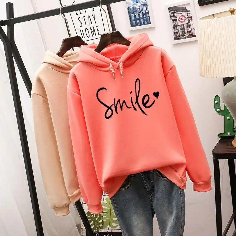 WW | Lässig Geschnittener Smile Kapuzenpulli Für Frauen