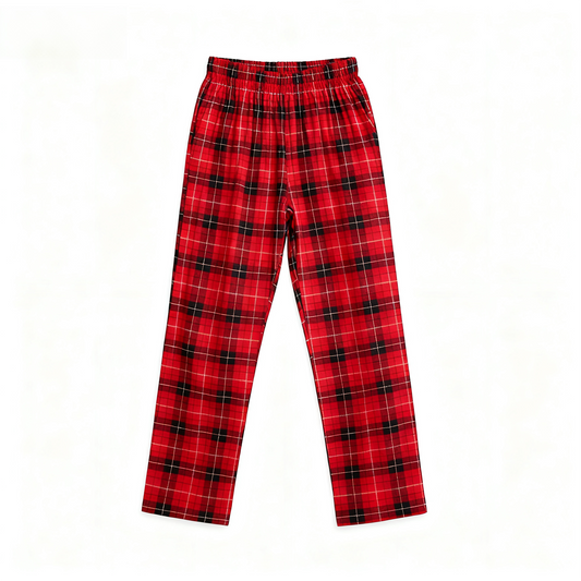 WW | Christmas Couple Matching Red Plaid Button-Up Long-Sleeve Pajama Sets With Dog