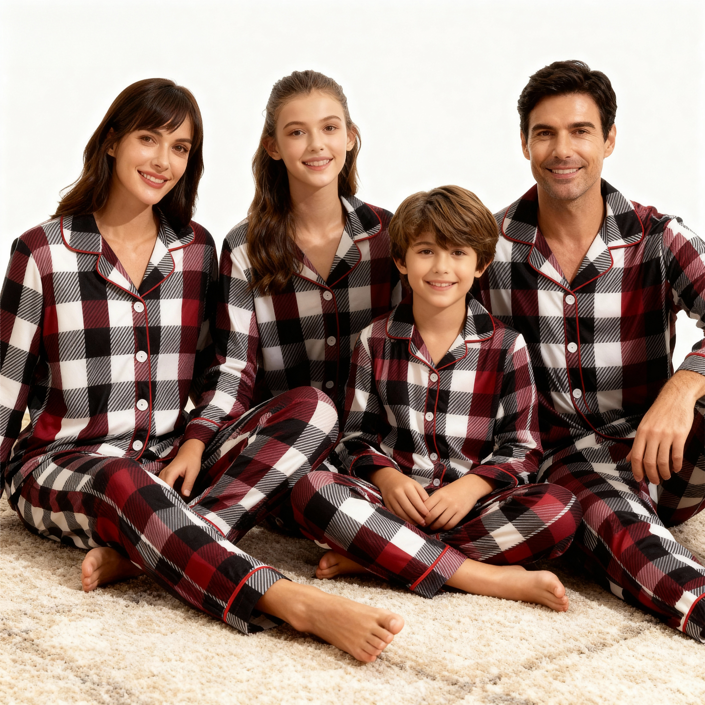 WW | Family Christmas Red and White Plaid Button-Up Pajama Sets