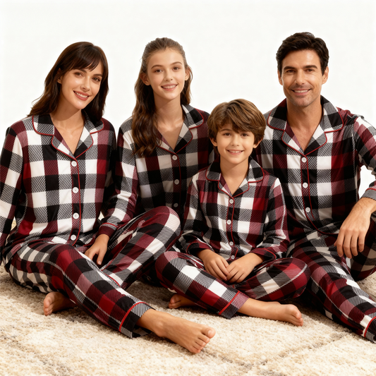 WW | Family Christmas Red and White Plaid Button-Up Pajama Sets