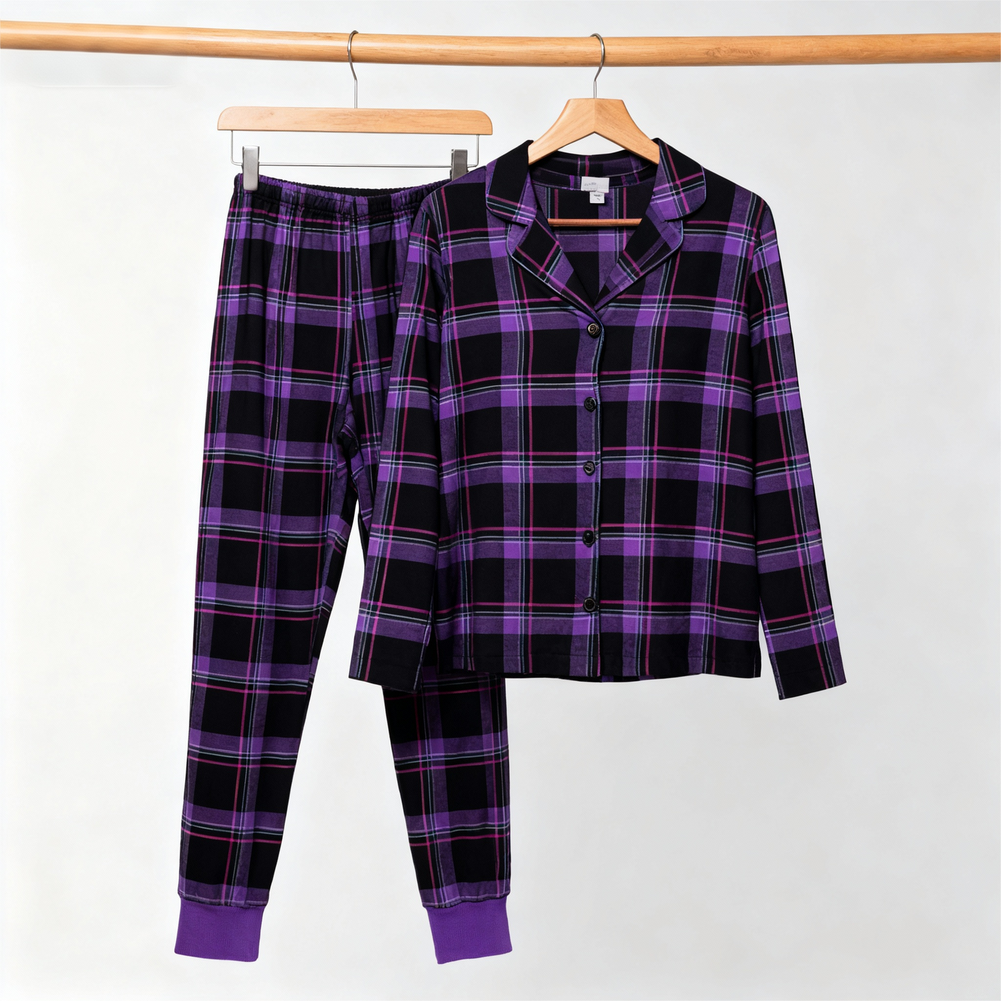 WW | Christmas Purple Plaid Button-Front Pajamas Couple Pajama Sets