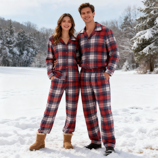 WW | Cozy Plaid Button-Front Pajama Sets for Christmas