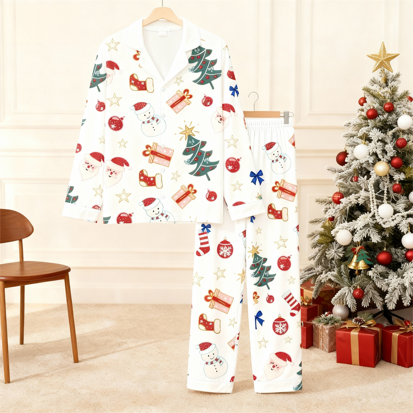 WW | Christmas Collar Button-Up Pajama Set for Couples