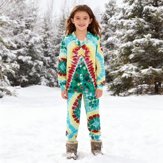WW | Holiday Family Snap Closure Green & Yellow Tie-Dye Christmas Pajama Set