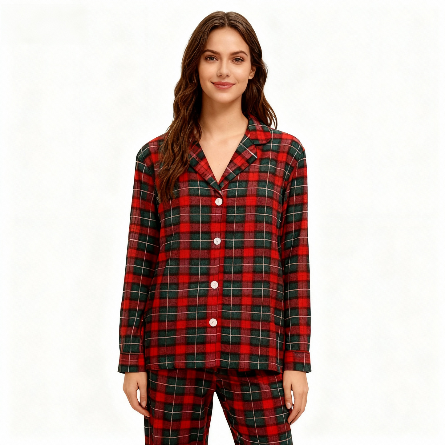 WW | Christmas Red and Green Plaid Button Up Couple Pajama Sets