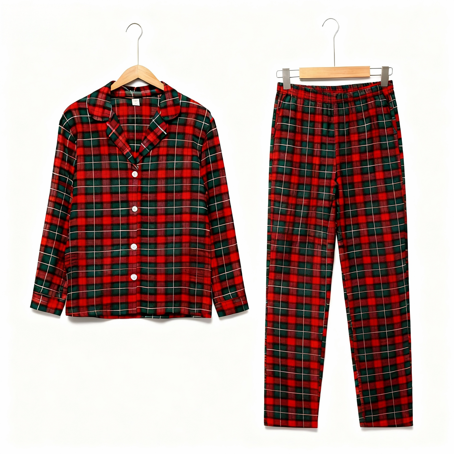 WW | Christmas Red and Green Plaid Button Up Couple Pajama Sets