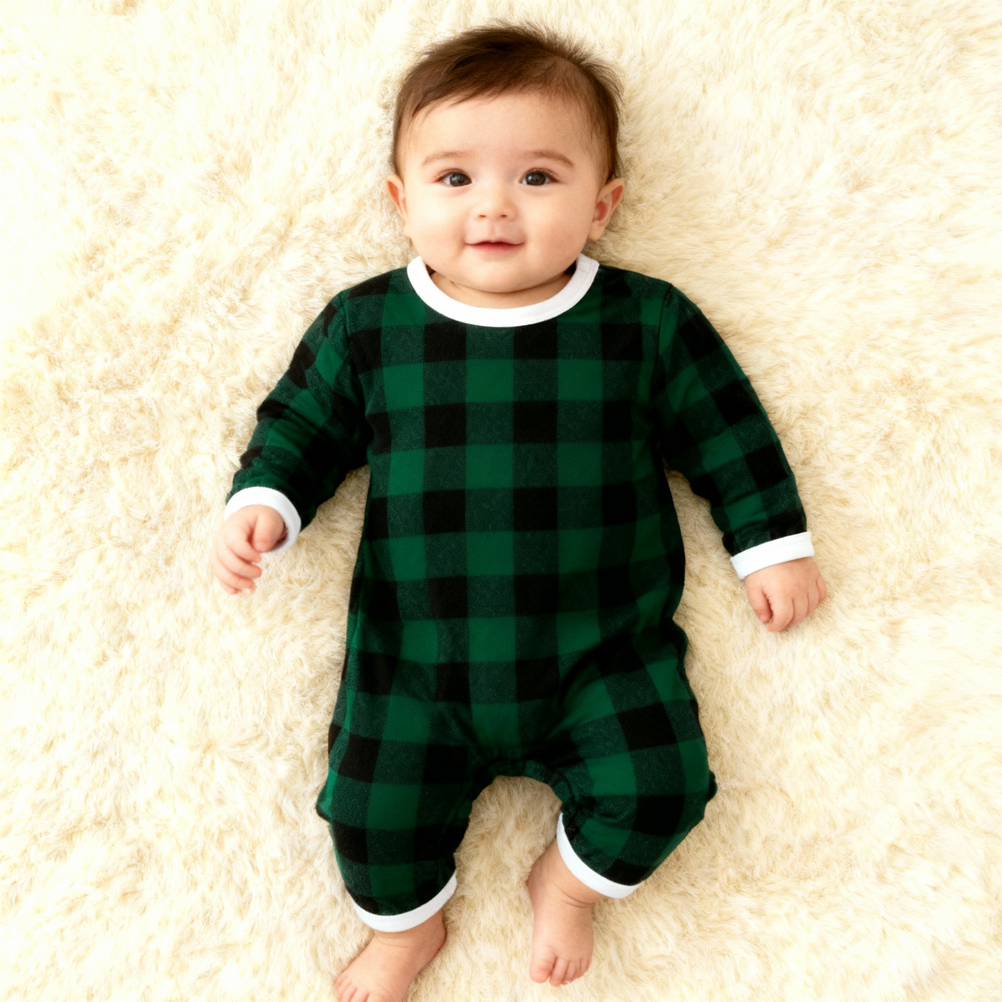 WW | Weihnachten Familie Passende Grüne Karierte Knopf-Down Lange Ärmel Pyjama Sets