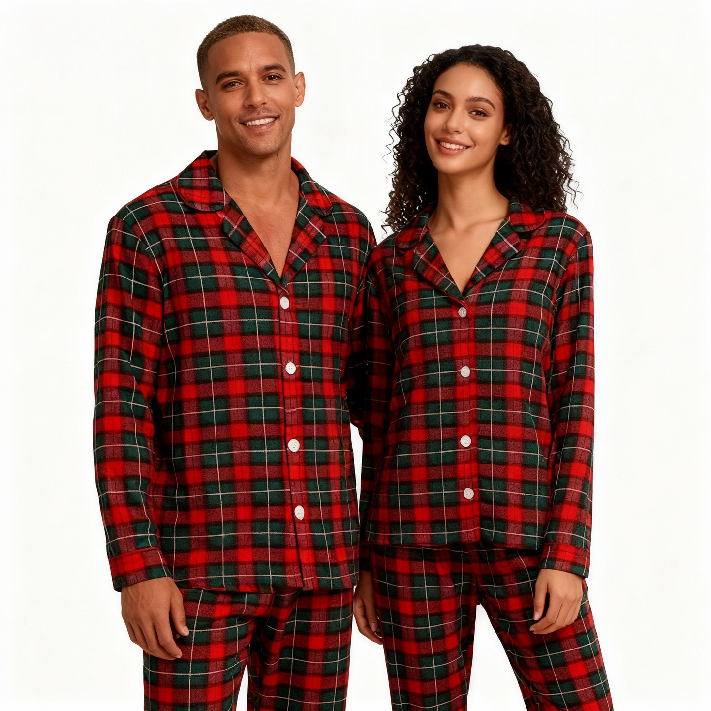 WW | Christmas Red and Green Plaid Button Up Couple Pajama Sets