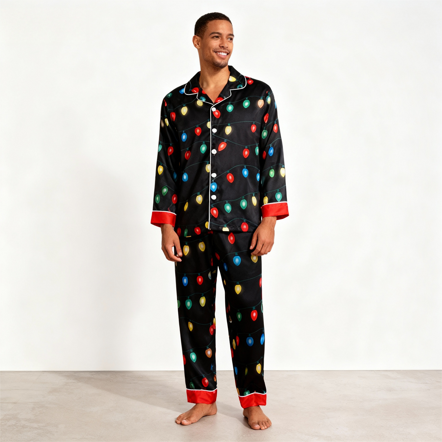 WW | Urlaub Familie Knopfverschluss Satin Weihnachten Schlafanzug Set