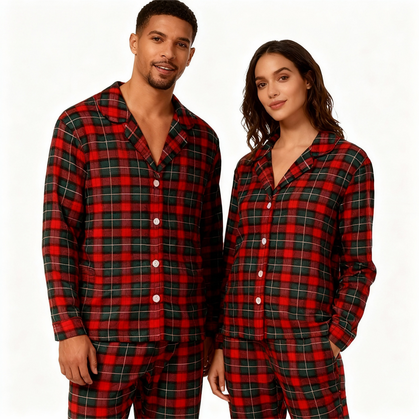 WW | Christmas Red and Green Plaid Button Up Couple Pajama Sets