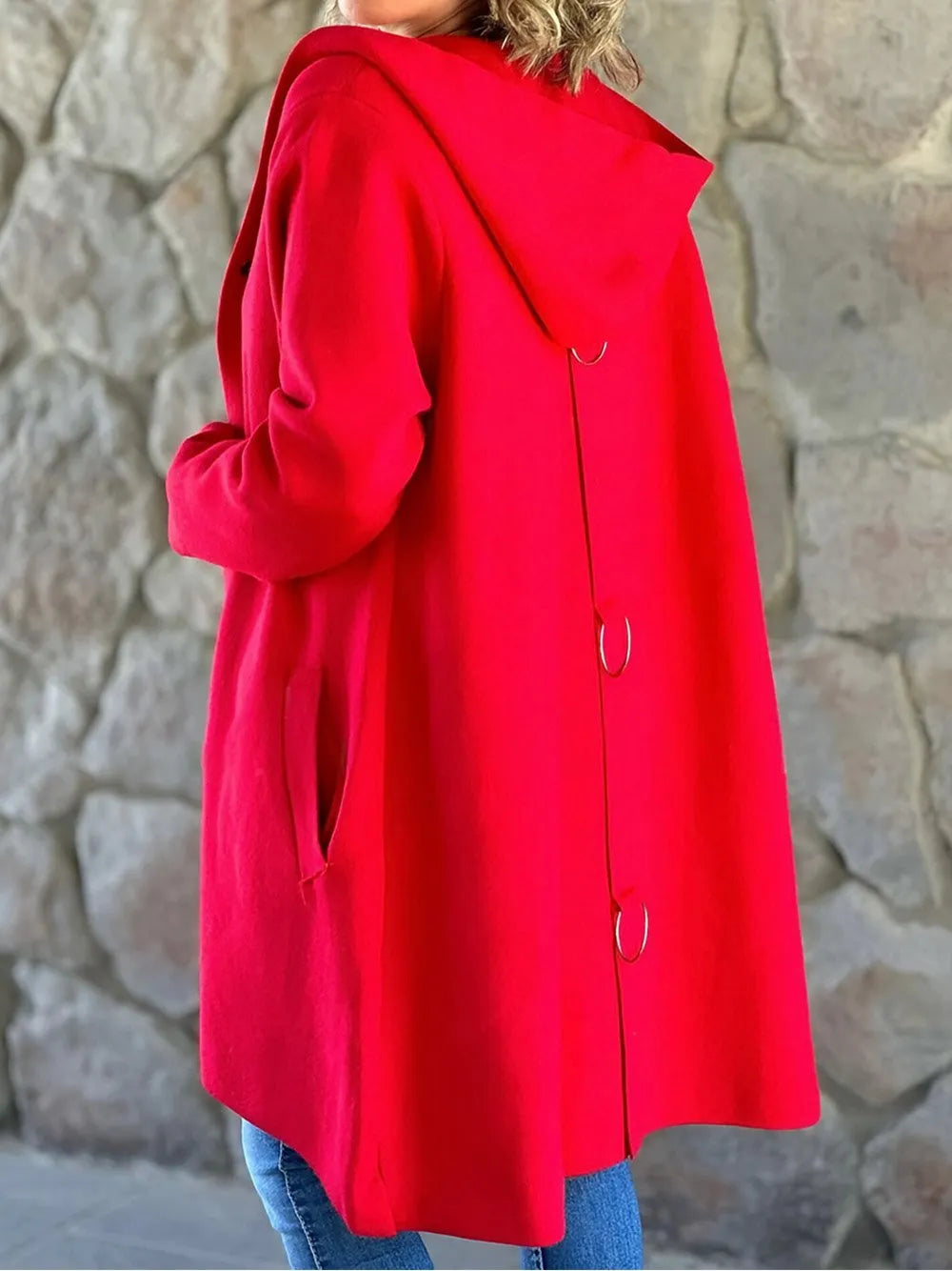 WW | Hooded jacket with V-neck and button closure