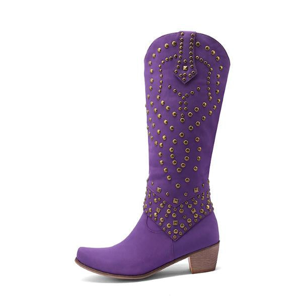 WW | High Boots With Metal Studs And Chunky Heel