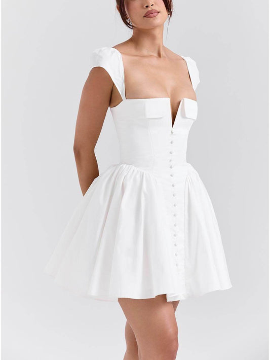 Exquisites Mini-Kleid mit V-Ausschnitt, plissierter Taille