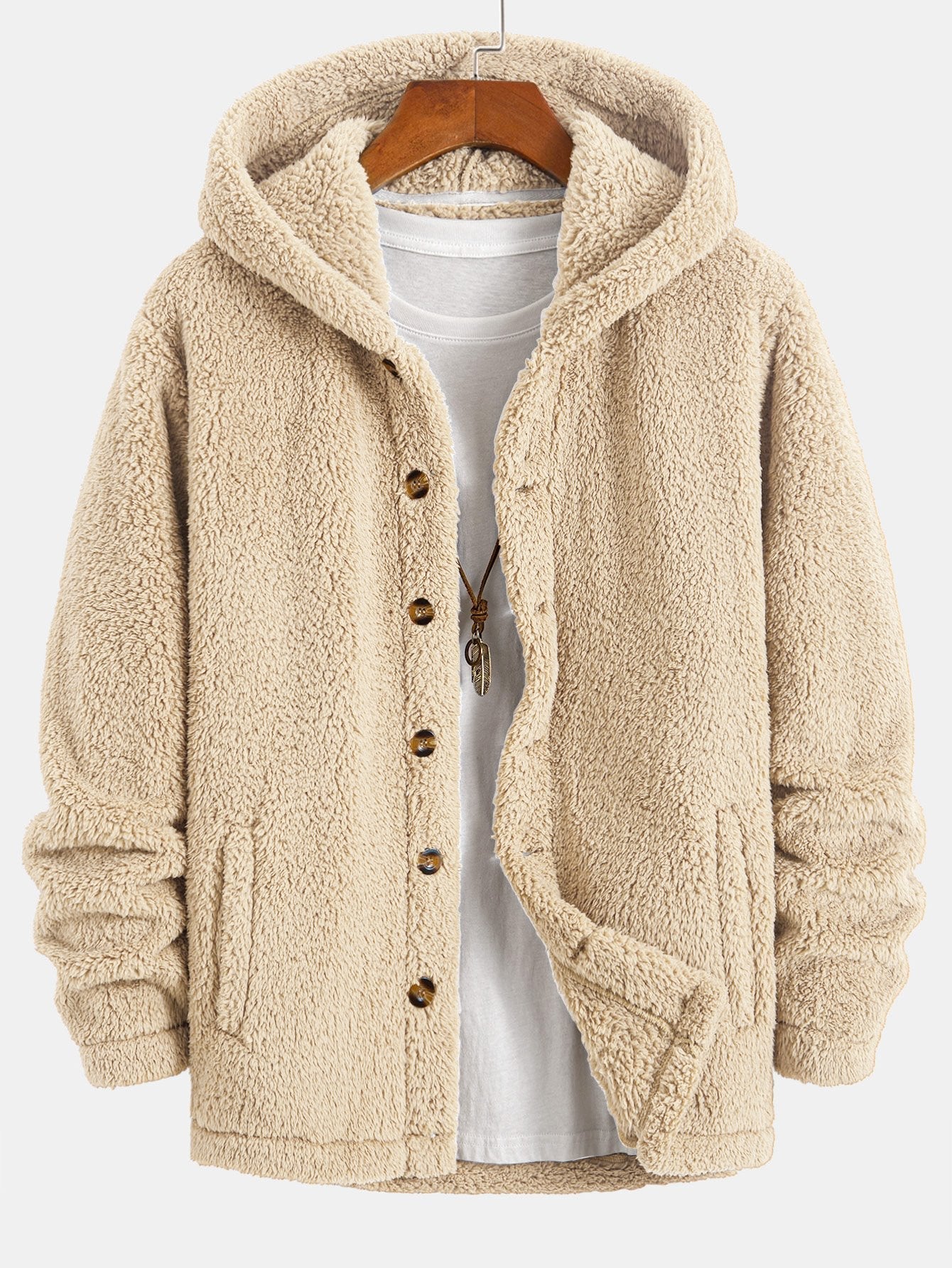 WW | Plush coat with hood and button closure.