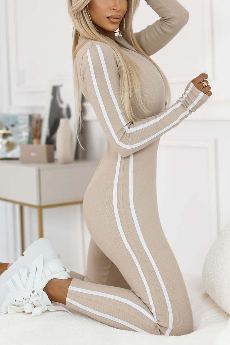 WW | Women's Jumpsuit - Stretch Jumpsuit with Zipper and Contrasting Stripes