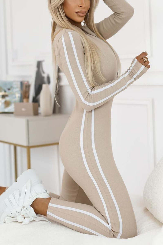 WW | Women's Jumpsuit - Stretch Jumpsuit with Zipper and Contrasting Stripes