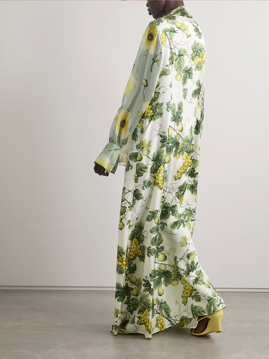 Delicate maxi dress with floral and fruit pattern