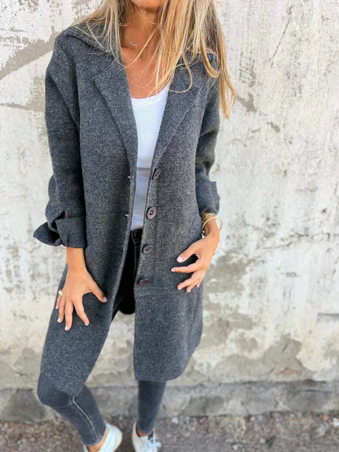 WW | Langer eleganter Casual-Mantel mit praktischen Taschen