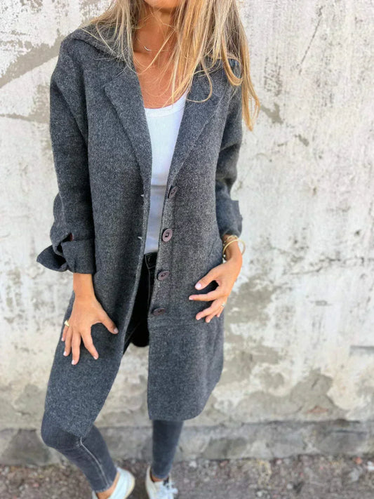 WW | Langer eleganter Casual-Mantel mit praktischen Taschen