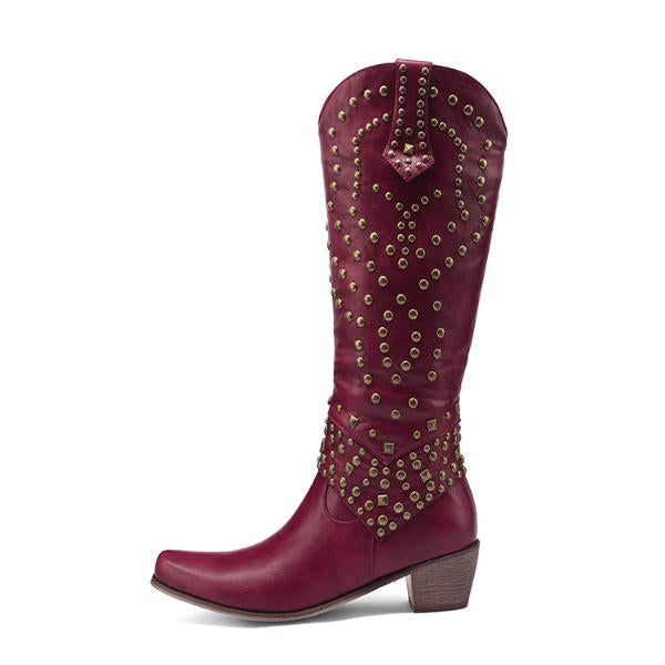 WW | High Boots With Metal Studs And Chunky Heel