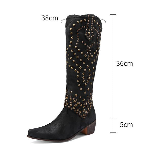 WW | High Boots With Metal Studs And Chunky Heel