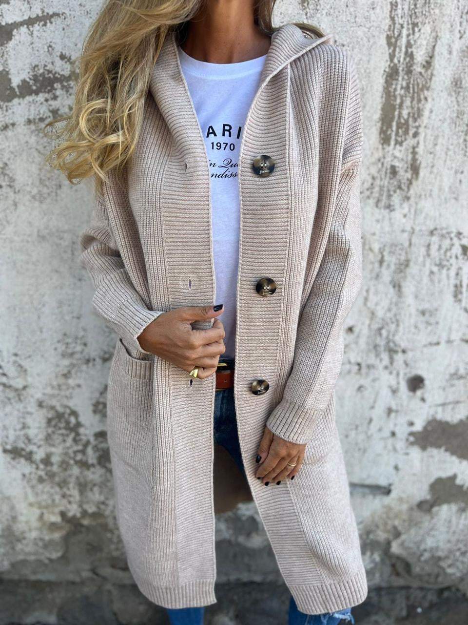 WW | Long Cardigan Soft And Comfortable With Buttons And Pockets With Shawl Collar