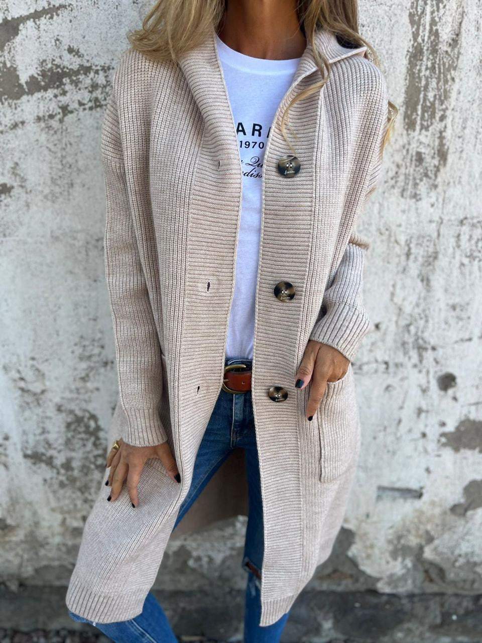 WW | Long Cardigan Soft And Comfortable With Buttons And Pockets With Shawl Collar