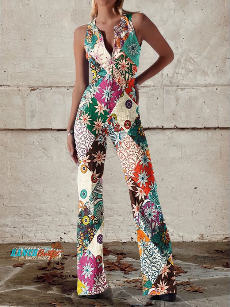 WW | Floral Split Denim Jumpsuit
