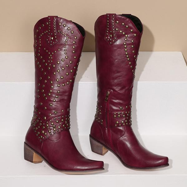 WW | High Boots With Metal Studs And Chunky Heel
