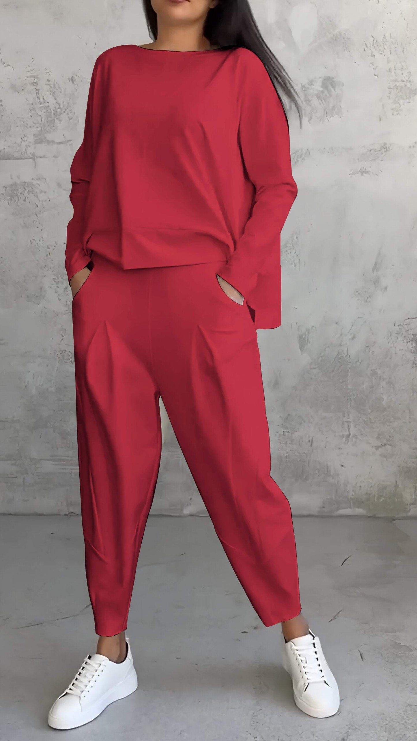 WW | Lounge Set Oversize Top Straight Pants Soft Knit Comfort Style