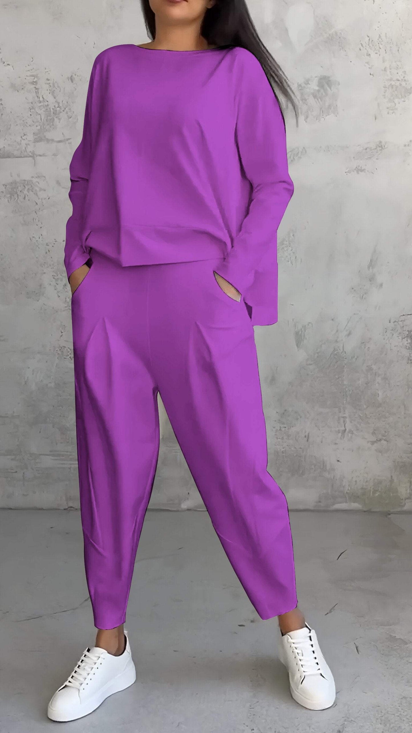 WW | Lounge Set Oversize Top Straight Pants Soft Knit Comfort Style
