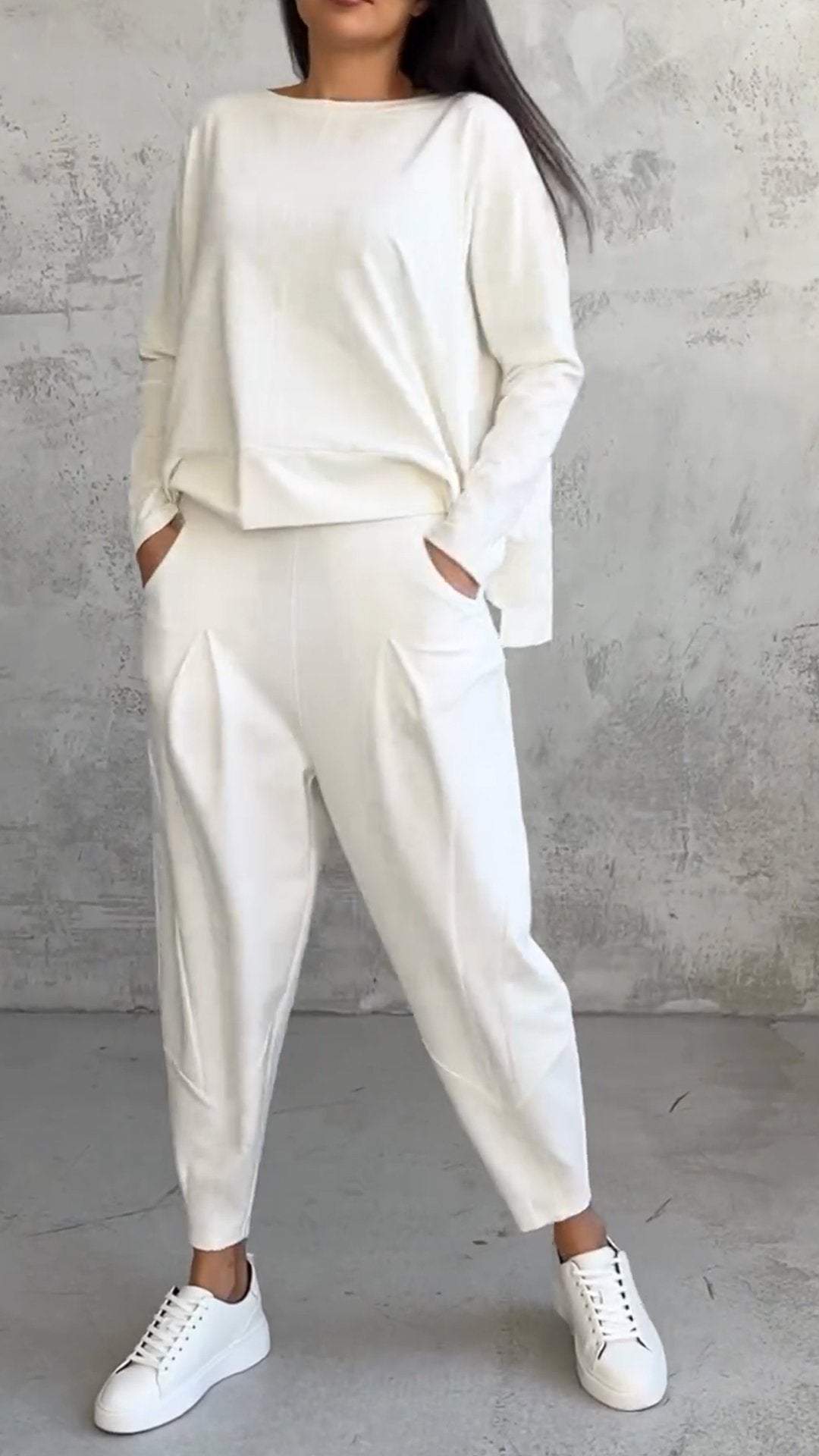 WW | Lounge Set Oversize Top Straight Pants Soft Knit Comfort Style