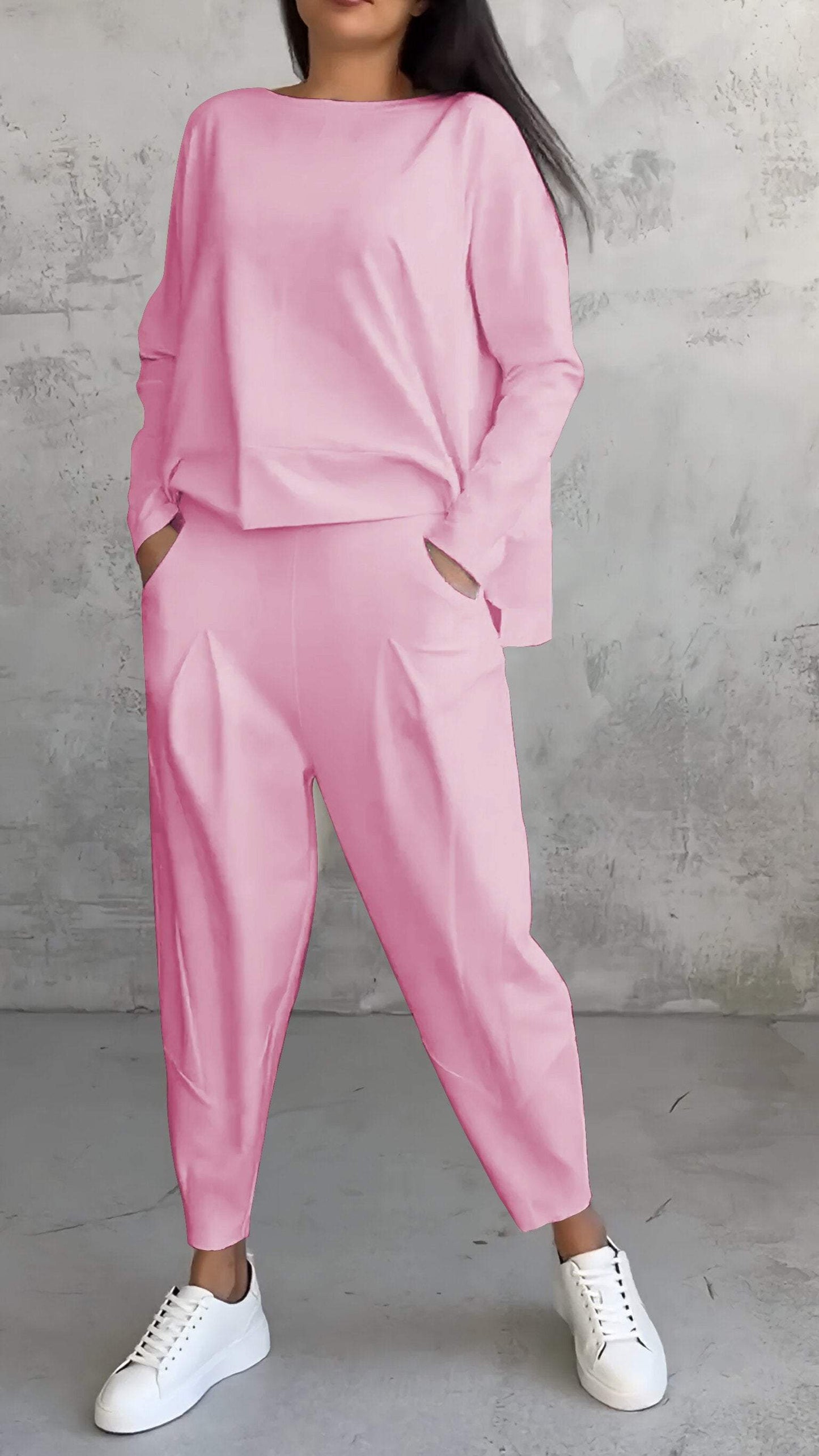 WW | Lounge Set Oversize Top Straight Pants Soft Knit Comfort Style