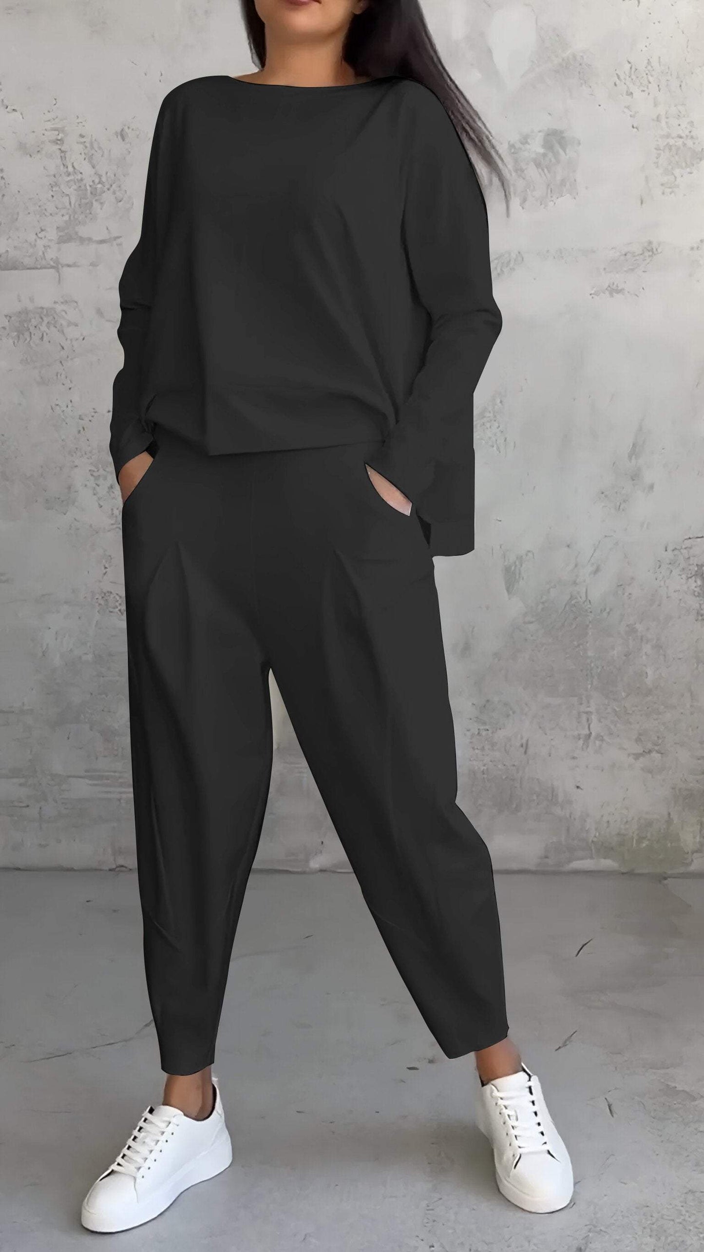 WW | Lounge Set Oversize Top Straight Pants Soft Knit Comfort Style